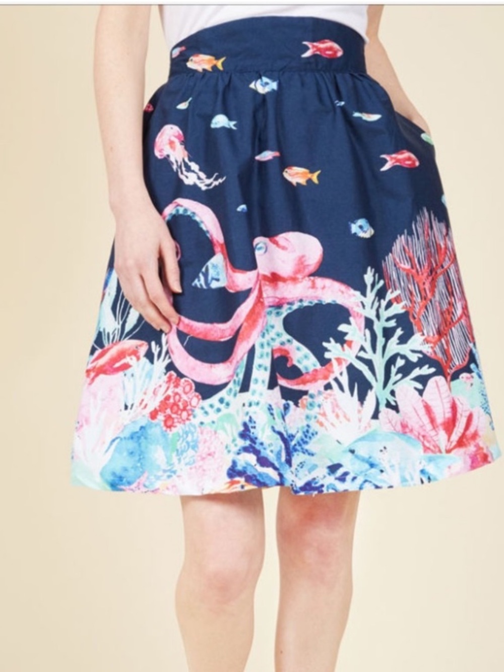 Modcloth style study A-line skirt in marine bio size 4X octopus fish